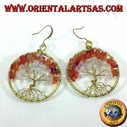 Tree of life earrings with carnelian and rock crystal in golden brass