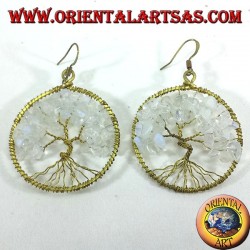 earrings tree of life with rainbow moonstone golden brass
