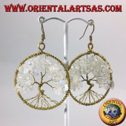 pendientes árbol de la vida con el arco iris piedra de luna de latón dorado