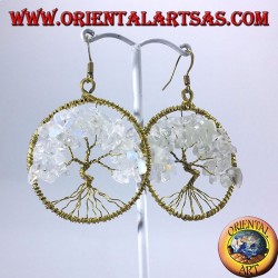 boucles d'oreilles arbre de vie avec laiton doré arc-en-pierre de lune