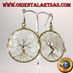boucles d'oreilles arbre de vie avec laiton doré arc-en-pierre de lune