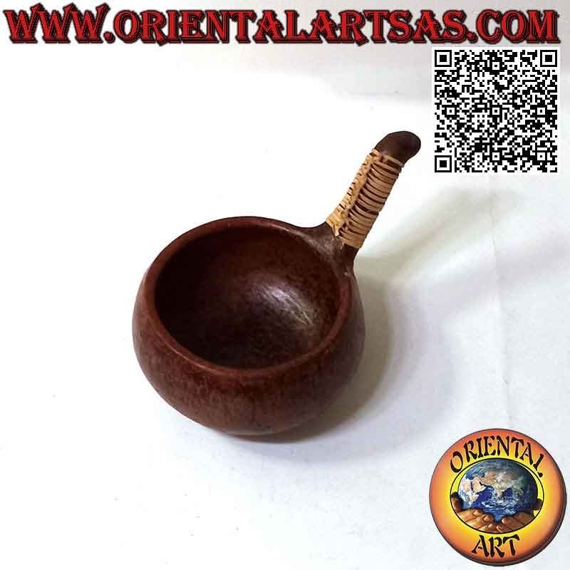Lombok aboriginal bowl with handle (pot style) in earthenware and wicker