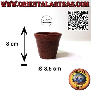 Flor de terracota y maceta con orificio de drenaje, hecha a mano.