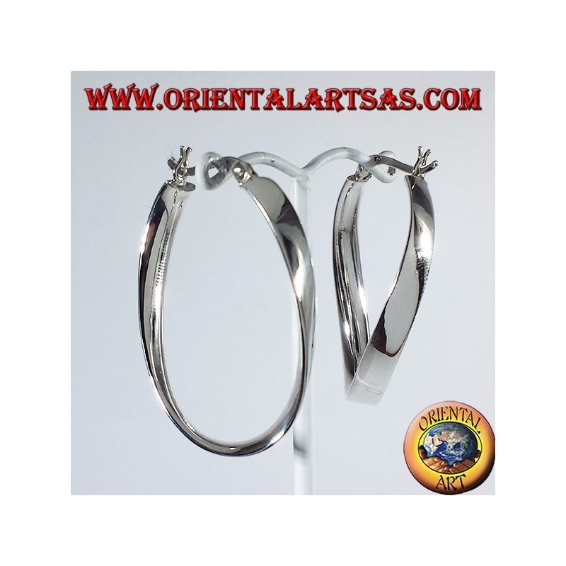 Silver earrings, oval corrugated strap