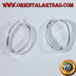 Silver earrings, oval corrugated strap