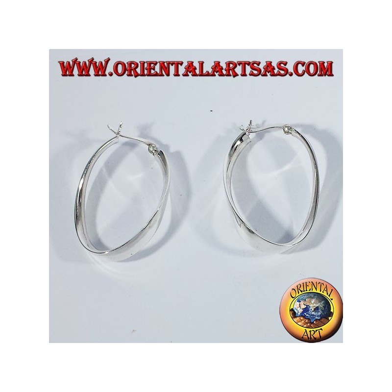 Silver earrings, oval corrugated strap