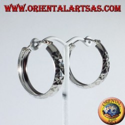 Silber Hoop Ohrringe, Diamant Medium abzuschneiden