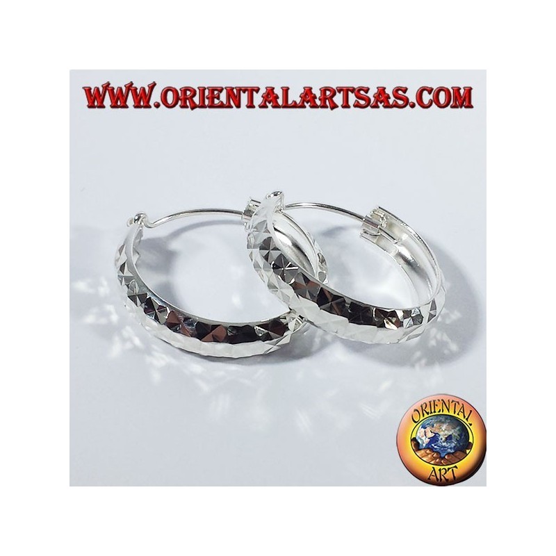 silver hoop earrings, diamond cutting off medium