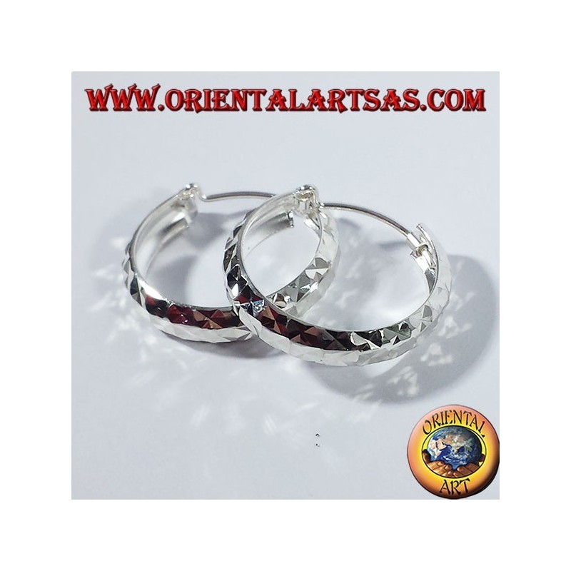 Silber Hoop Ohrringe, Diamant Medium abzuschneiden