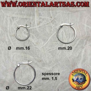 Boucles d'oreilles en argent, cercles lisses unis de 1,5 mm d'épaisseur (levier)