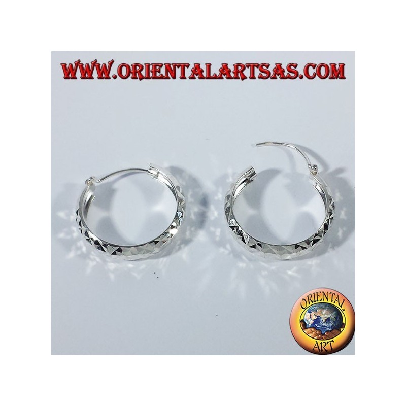 pendientes de aro de plata, diamante cortando medio