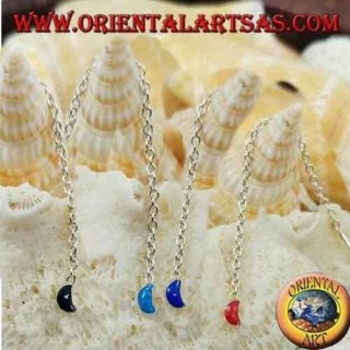 Orecchino in argento a catenella con luna colorata da 6 cm