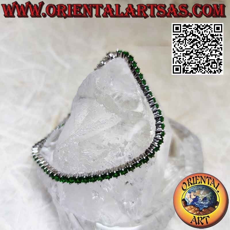 Pulsera tenis en plata 925‰ con circonitas verdes de 3 mm engastadas
