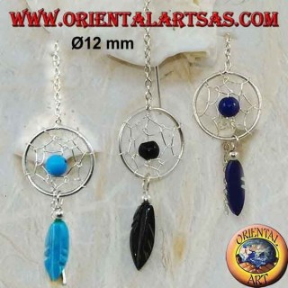 Silver chain earrings with dream catcher with 8 cm semiprecious stone