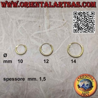 Orecchini in argento a cerchio lisci placcati in oro da 1,5 mm di spessore