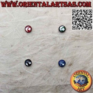Mini silver earring, round with moon and star on a colored background