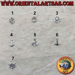 Mini boucle d'oreille en argent, symboles maritimes (ancre, gouvernail, etc...)
