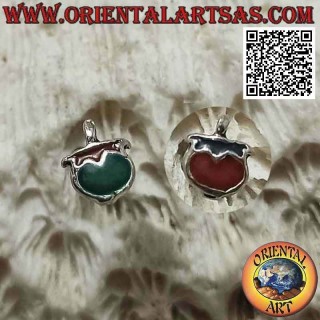 Mini silver earring, the green apple (enameled)