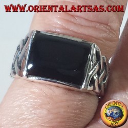 silver ring with onyx and Celtic knot pierced