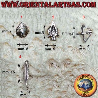 Mini arete de plata, símbolos nativos americanos (indio, arco y flecha, pluma)