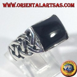 silver ring with onyx and Celtic knot pierced