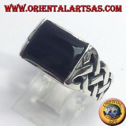 Silberring mit Onyx und keltischen Knoten durchbohrt