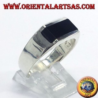 anillo de plata con un ónix rectangular inserta en binario