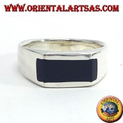 silver ring engraved lines, with Onyx rectangular