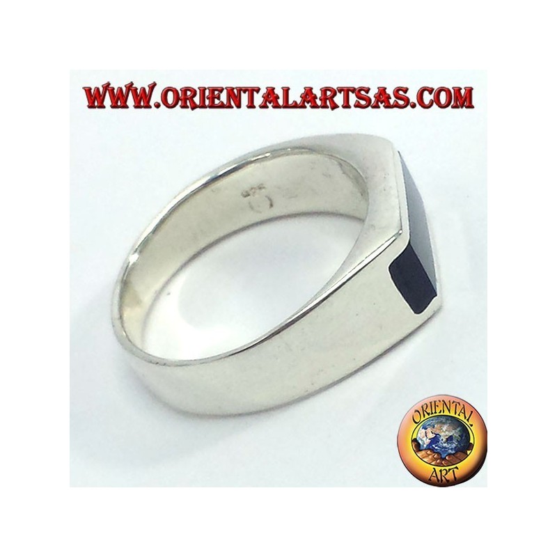 anillo de plata con un ónix rectangular inserta en binario