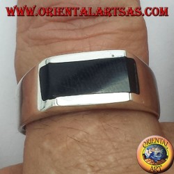 anillo de plata con un ónix rectangular inserta en binario