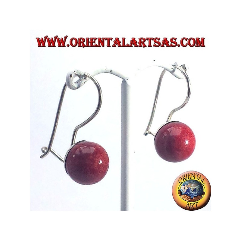 Boucles d'oreilles argent avec sphère de corail