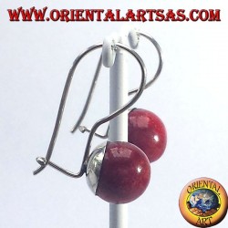 Silver earrings with coral sphere