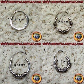Boucle d'oreille en argent 925‰, cercle usiné, diamètre 12 mm (6)