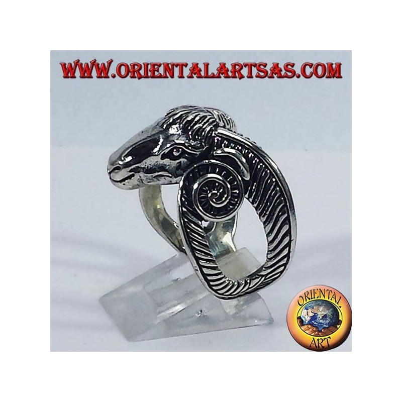Anello Argento Testa Ariete Capra Mendes 3D Imponente 22mm