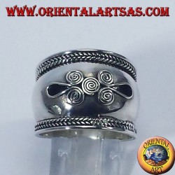amplia banda de anillo de plata, espiral Bali