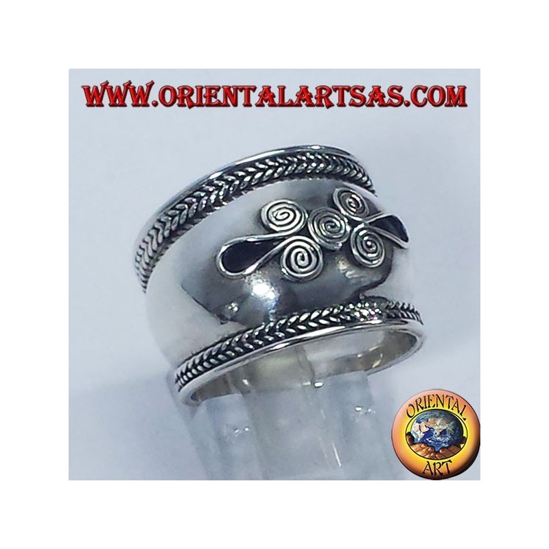 ring wide band of silver, Bali spiral 