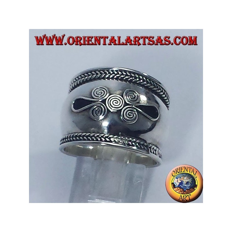 ring wide band of silver, Bali spiral 