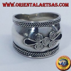 amplia banda de anillo de plata, espiral Bali