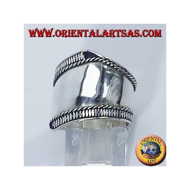 Anello fascia larga in argento, Bali con righe asimmetriche