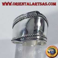 Silver wide band ring, Bali with asymmetrical lines