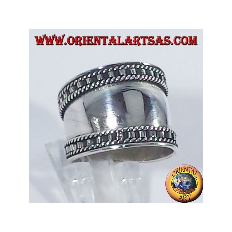 Silver wide band ring, Bali with the step edge