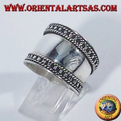Silver wide band ring, Bali with the step edge