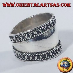 Silver wide band ring, Bali with the step edge