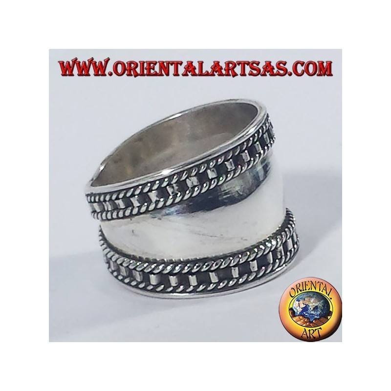 Anello fascia larga in argento, Bali con bordi a scala