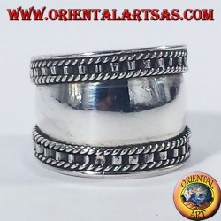 Silver wide band ring, Bali with the step edge