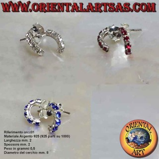 Orecchino in argento, semicerchio di zirconi con chiusura a farfallina da 8 mm (vari colori)