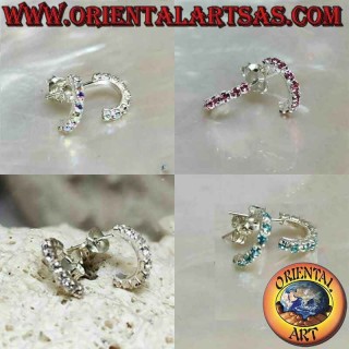 Pendiente de plata, semicírculo de circonitas con cierre de mariposa de 10 mm (varios colores)