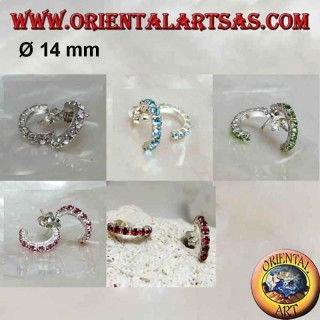 Pendiente de plata, semicírculo de circonitas con cierre de mariposa de 14 mm (varios colores)