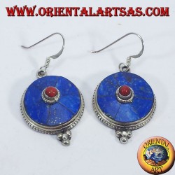Orecchini Nepalese in argento con Lapis e corallo 