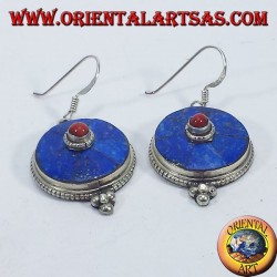 Nepalese earrings in silver with lapis and coral